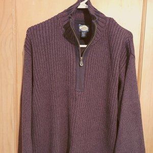 Tommy Bahamas Men M 1/4 Zip Pullover Sweater Brown Black Wool Cotton Long Sleeve